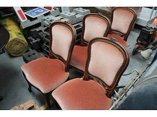 4x antieke stoel oudroze velours - afbeelding 1 van  6