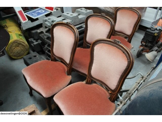 4x antieke stoel oudroze velours - afbeelding 2 van  6