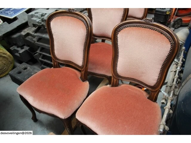 4x antieke stoel oudroze velours - afbeelding 3 van  6