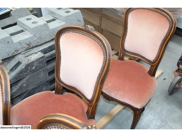 4x antieke stoel oudroze velours - afbeelding 6 van  6