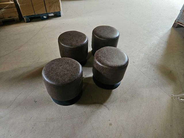4x bruin simili leder poef 40cm ø - afbeelding 1 van  2
