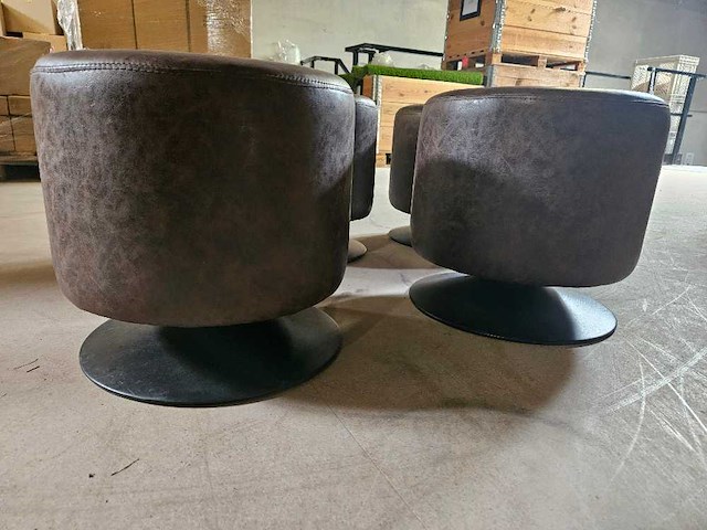 4x bruin simili leder poef 40cm ø - afbeelding 2 van  2