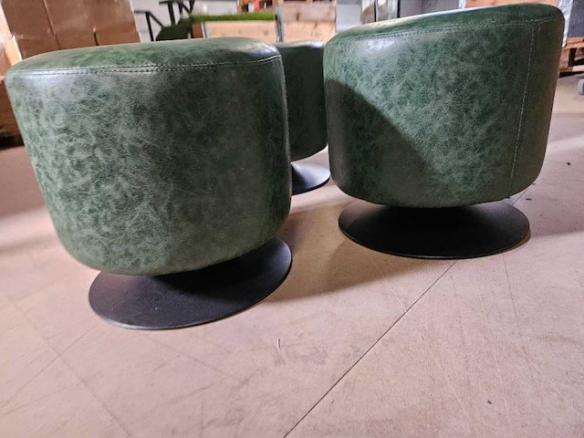 4x groen simili leder poef 40cm ø - afbeelding 2 van  2