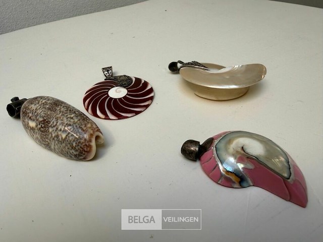 4x hangers uit schelp met zilver - afbeelding 1 van  5