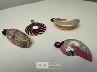 4x hangers uit schelp met zilver - afbeelding 1 van  5