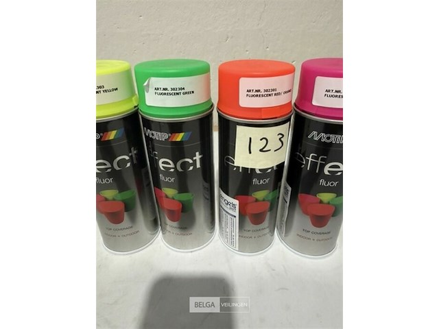 4x motip fluo: 1x geel, 1x groen, 1x rood/oranje, 1x roos 400ml (houdbaar tot 2034) - afbeelding 3 van  3