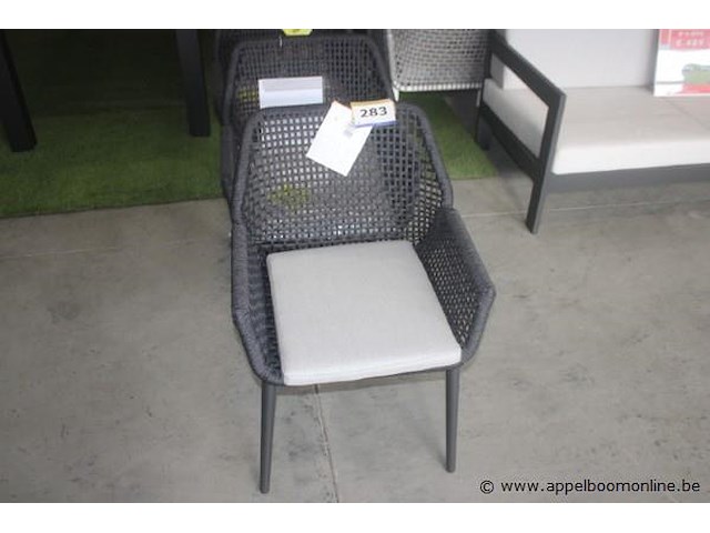 4x sedona armstoel aluminium charcoal mat + rope ow zwart | 4x sedona kussen voor armstoel - afbeelding 1 van  2