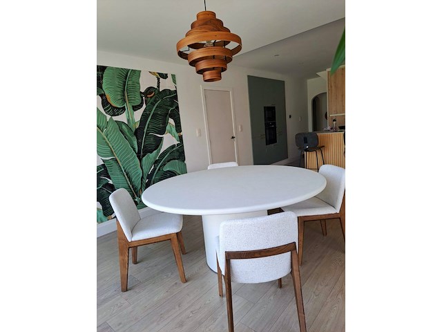 4x stoel walnootkleur - beige - afbeelding 2 van  3