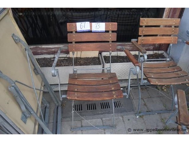 4x vouwstoel, met houten latten en metalen frame - afbeelding 1 van  1
