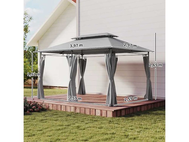4x3 m tuinprieel met flysheet en zijmuren - afbeelding 3 van  6