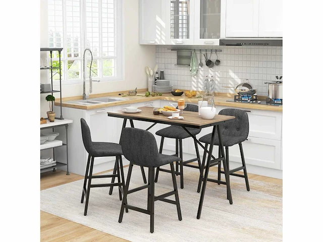5-delige barset, tafel en 4 stoelen, boutonniere, zware bekleding, linnen stof, donkergrijs - afbeelding 1 van  6