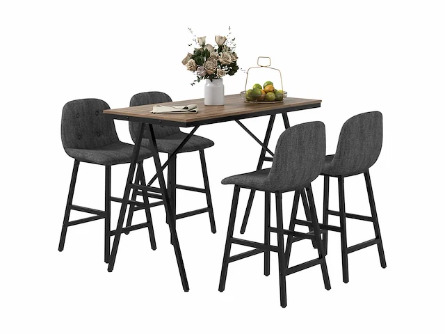 5-delige barset, tafel en 4 stoelen, boutonniere, zware bekleding, linnen stof, donkergrijs - afbeelding 2 van  6