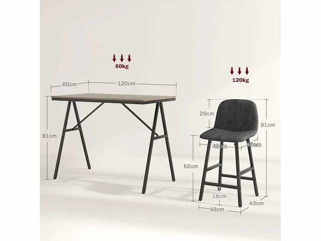 5-delige barset, tafel en 4 stoelen, boutonniere, zware bekleding, linnen stof, donkergrijs - afbeelding 3 van  6