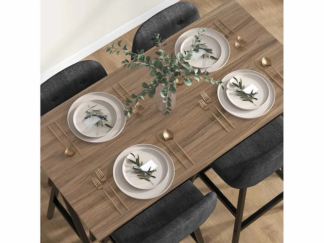 5-delige barset, tafel en 4 stoelen, boutonniere, zware bekleding, linnen stof, donkergrijs - afbeelding 4 van  6