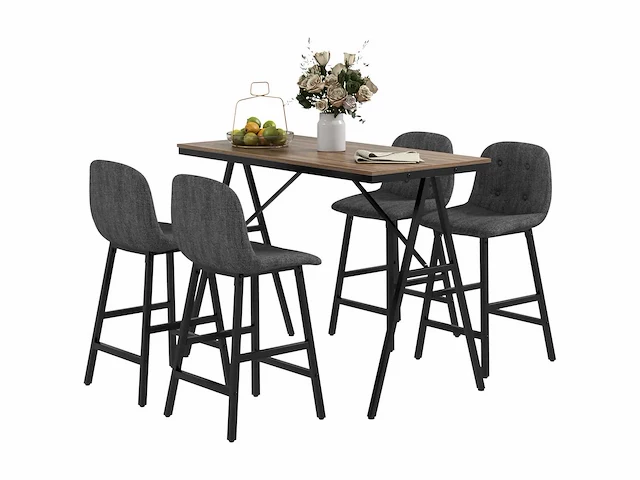 5-delige barset, tafel en 4 stoelen, boutonniere, zware bekleding, linnen stof, donkergrijs - afbeelding 6 van  6