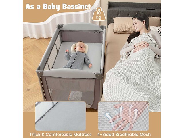 5-in-1 draagbaar kinderdagverblijf met wieg en wiegje - afbeelding 4 van  5