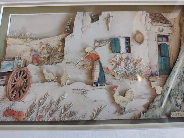 5 ingelijste 3d reliefschilderijen anton pieck - afbeelding 3 van  8