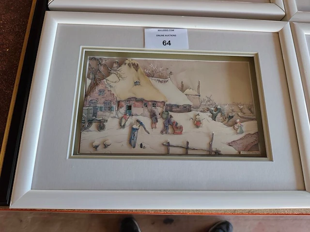 5 ingelijste 3d reliefschilderijen anton pieck - afbeelding 4 van  8