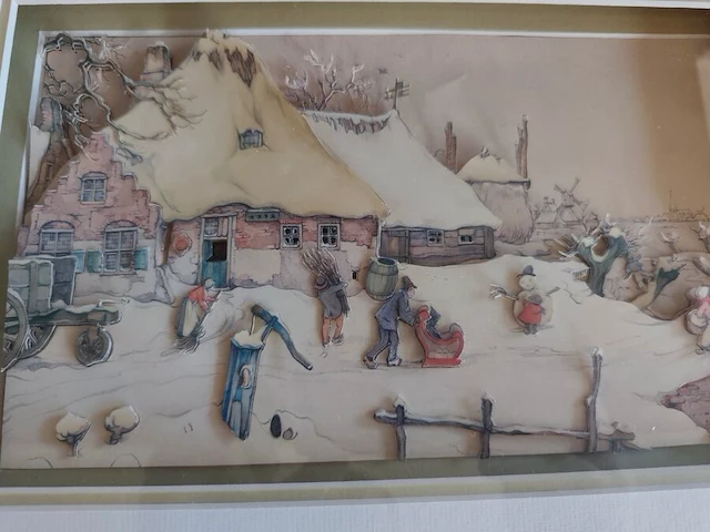 5 ingelijste 3d reliefschilderijen anton pieck - afbeelding 5 van  8