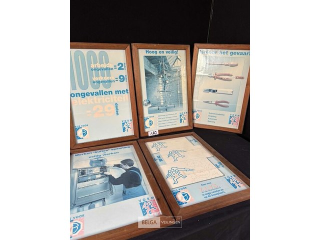 5 kaders met antieke affiches veiligheid - afbeelding 1 van  1
