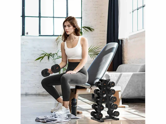 5-lags halterrek stalen dumbbell opslag voor bodybuilding belasting 100 kg 35x33x66 cm zwart - afbeelding 1 van  4
