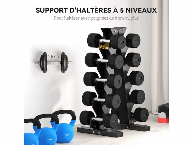 5-lags halterrek stalen dumbbell opslag voor bodybuilding belasting 100 kg 35x33x66 cm zwart - afbeelding 4 van  4