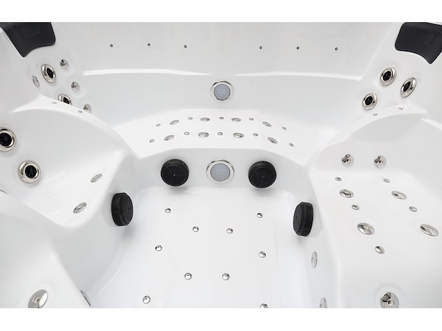 5 persoons outdoor spa 208x208 cm - incl. 2 ligbedden - wit bad / naturel houten kleur zijkant - afbeelding 7 van  16