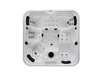 5 persoons outdoor spa 208x208 cm - incl. 2 ligbedden - wit bad / naturel houten kleur zijkant - afbeelding 1 van  16