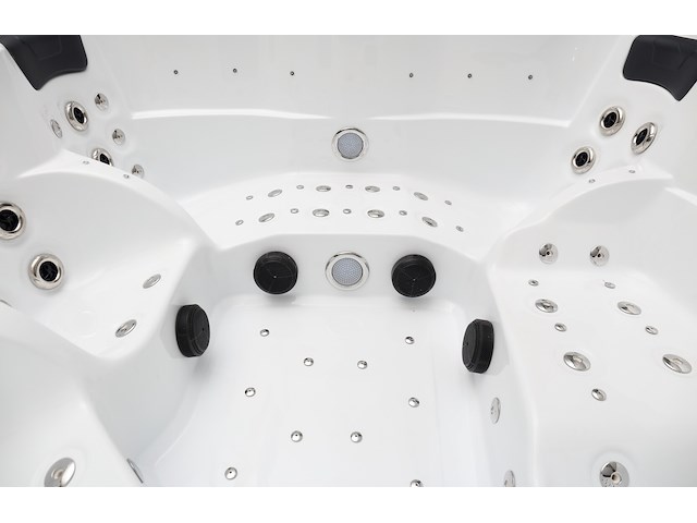 5 persoons outdoor spa 208x208 cm - incl. 2 ligbedden - wit bad / naturel houten kleur zijkant - afbeelding 8 van  16