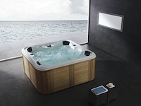 5 persoons outdoor spa 208x208 cm - incl. 2 ligbedden - wit bad / naturel houten kleur zijkant - afbeelding 1 van  22