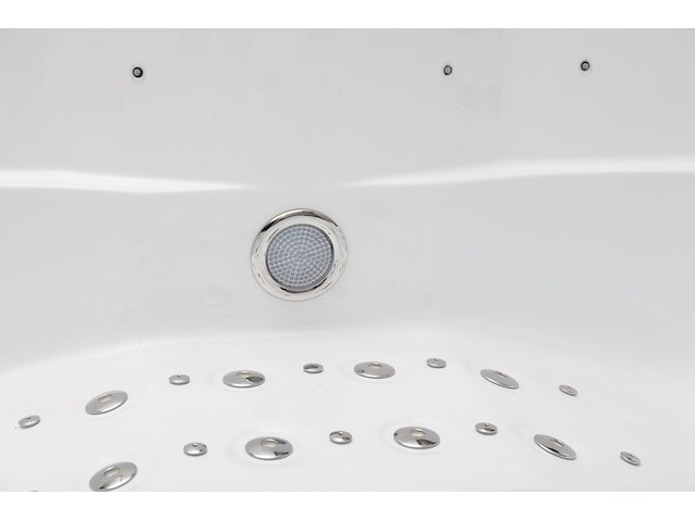 5 persoons outdoor spa 208x208 cm - incl. 2 ligbedden - wit bad / naturel houten kleur zijkant - afbeelding 13 van  22