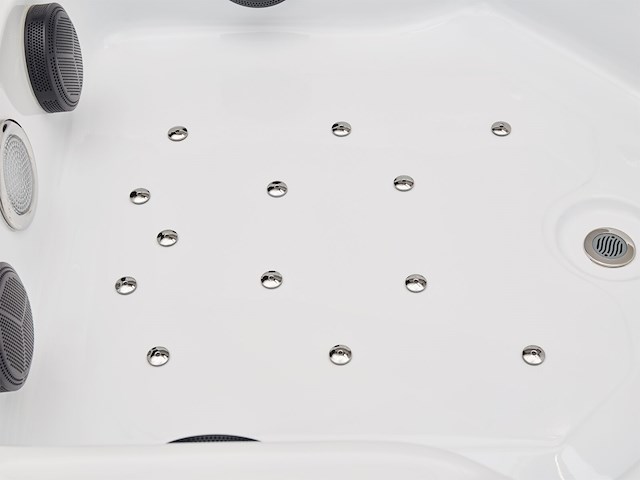 5 persoons outdoor spa 208x208 cm - incl. 2 ligbedden - wit bad / naturel houten kleur zijkant - afbeelding 22 van  22
