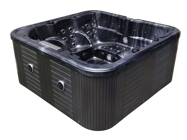 5 persoons outdoor spa 208x208 cm incl. 2 ligbedden - cloudy black bad / antraciete zijkant - afbeelding 1 van  23