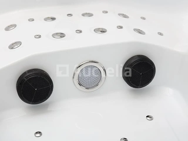 5 persoons outdoor spa 208x208 cm incl. 2 ligbedden - wit bad / mahonie kleur zijkant - afbeelding 17 van  21