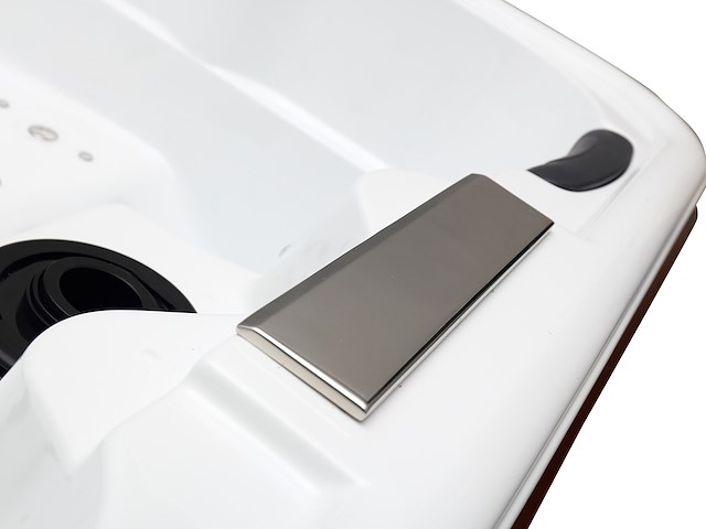 5 persoons outdoor spa 208x208 cm incl. 2 ligbedden - wit bad / mahonie kleur zijkant - afbeelding 8 van  21