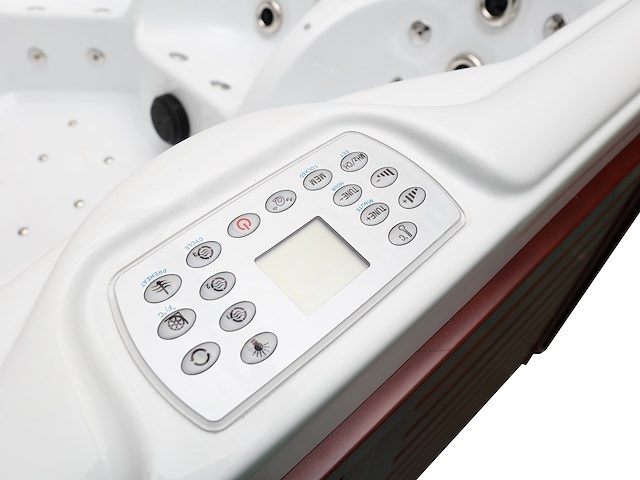 5 persoons outdoor spa 208x208 cm incl. 2 ligbedden - wit bad / mahonie kleur zijkant - afbeelding 16 van  21