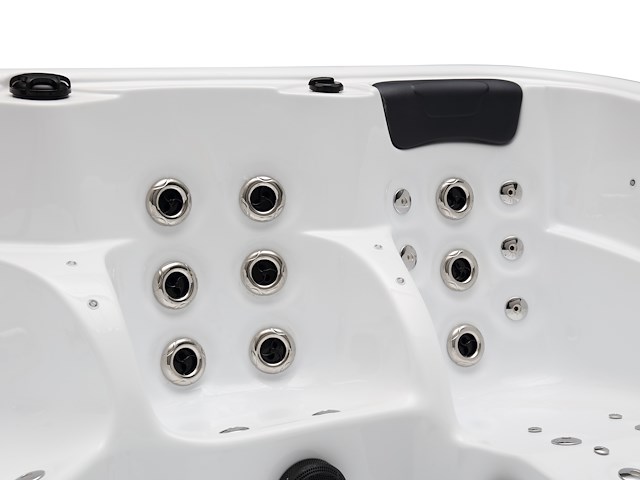 5 persoons outdoor spa 208x208 cm incl. 2 ligbedden - wit bad / mahonie kleur zijkant - afbeelding 18 van  21