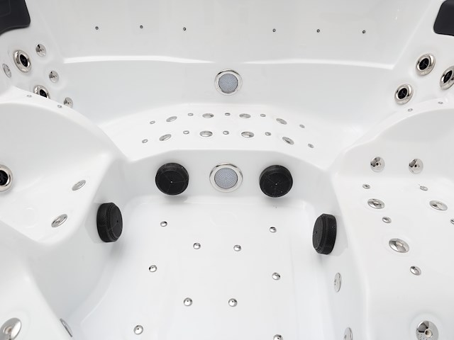 5 persoons outdoor spa 208x208 cm incl. 2 ligbedden - wit bad / mahonie kleur zijkant - afbeelding 19 van  21