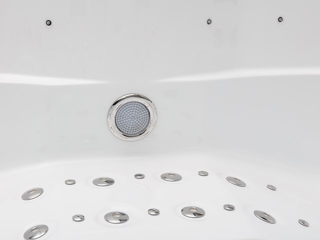 5 persoons outdoor spa 208x208 cm incl. 2 ligbedden - wit bad / mahonie kleur zijkant - afbeelding 20 van  21