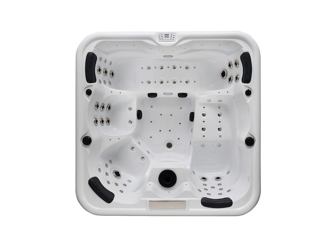 5 persoons outdoor spa 208x208 cm incl. 2 ligbedden - wit bad / mahonie kleur zijkant - afbeelding 4 van  21