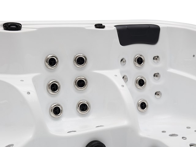 5 persoons outdoor spa 208x208 cm incl. 2 ligbedden - wit bad / mahonie kleur zijkant - afbeelding 18 van  21