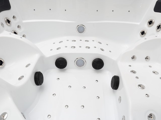 5 persoons outdoor spa 208x208 cm incl. 2 ligbedden - wit bad / mahonie kleur zijkant - afbeelding 19 van  21