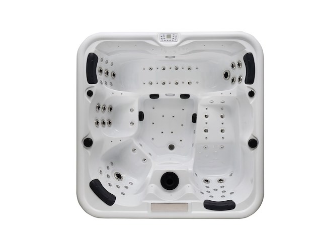 5 persoons outdoor spa 208x208 cm incl. 2 ligbedden - wit bad / mahonie kleur zijkant - afbeelding 4 van  20