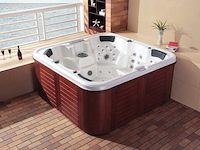 5 persoons outdoor spa 208x208 cm incl. 2 ligbedden - wit bad / mahonie kleur zijkant - afbeelding 1 van  20