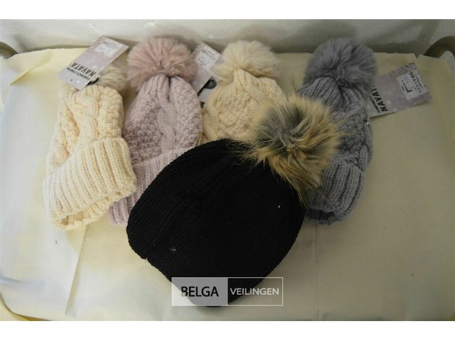 5 wintermutsen met pompon div. kleuren - afbeelding 1 van  4