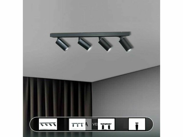 5 x gu10 opbouwspot armatuur – 4 draaibare spots – ip20 – zwart - afbeelding 5 van  6