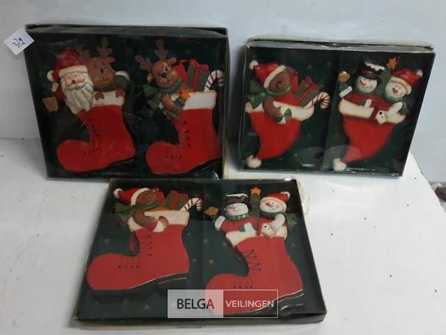5 x hangdeco hout kerstfiguur in sok/muts 2 stuks - afbeelding 1 van  3
