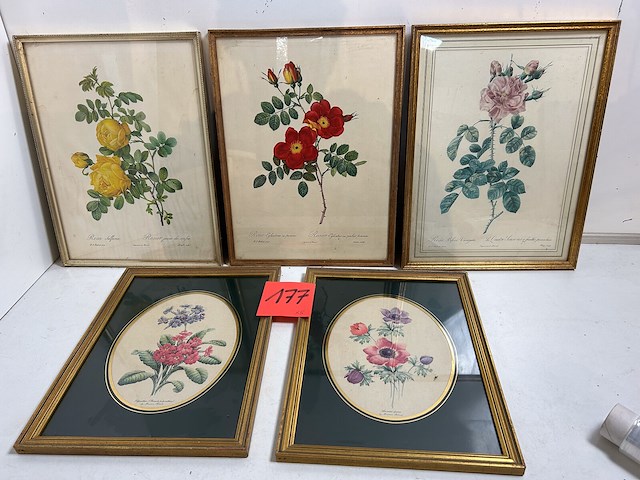 5 x kader met bloemenprent - afbeelding 1 van  1