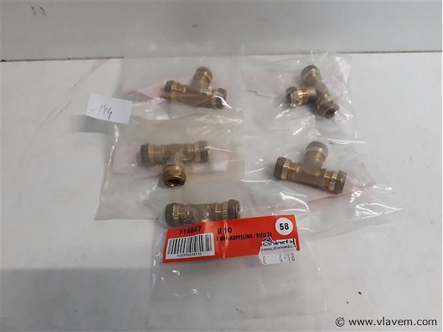 5 x knelkoppeling t stuk koper 3 x 10 mm - afbeelding 1 van  2