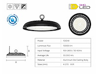 5 x led highbay ufo – 100w – 6400k koud wit – ip65 – agora-100 - afbeelding 2 van  3